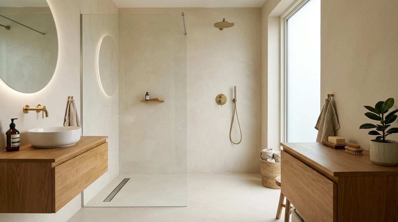 Douche habillée de béton ciré