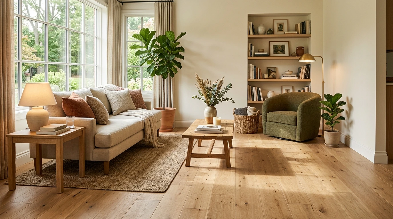 Parquet flottant posé dans un salon lumineux