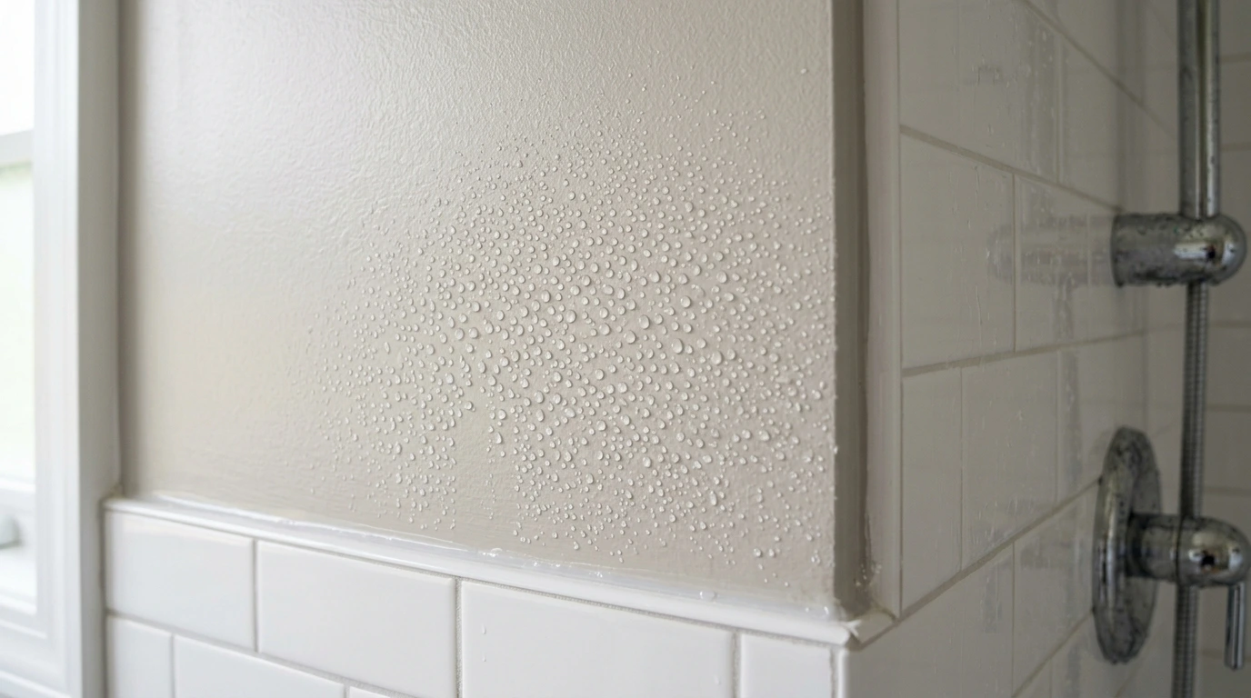 Mur au-dessus d'une douche peint en satiné