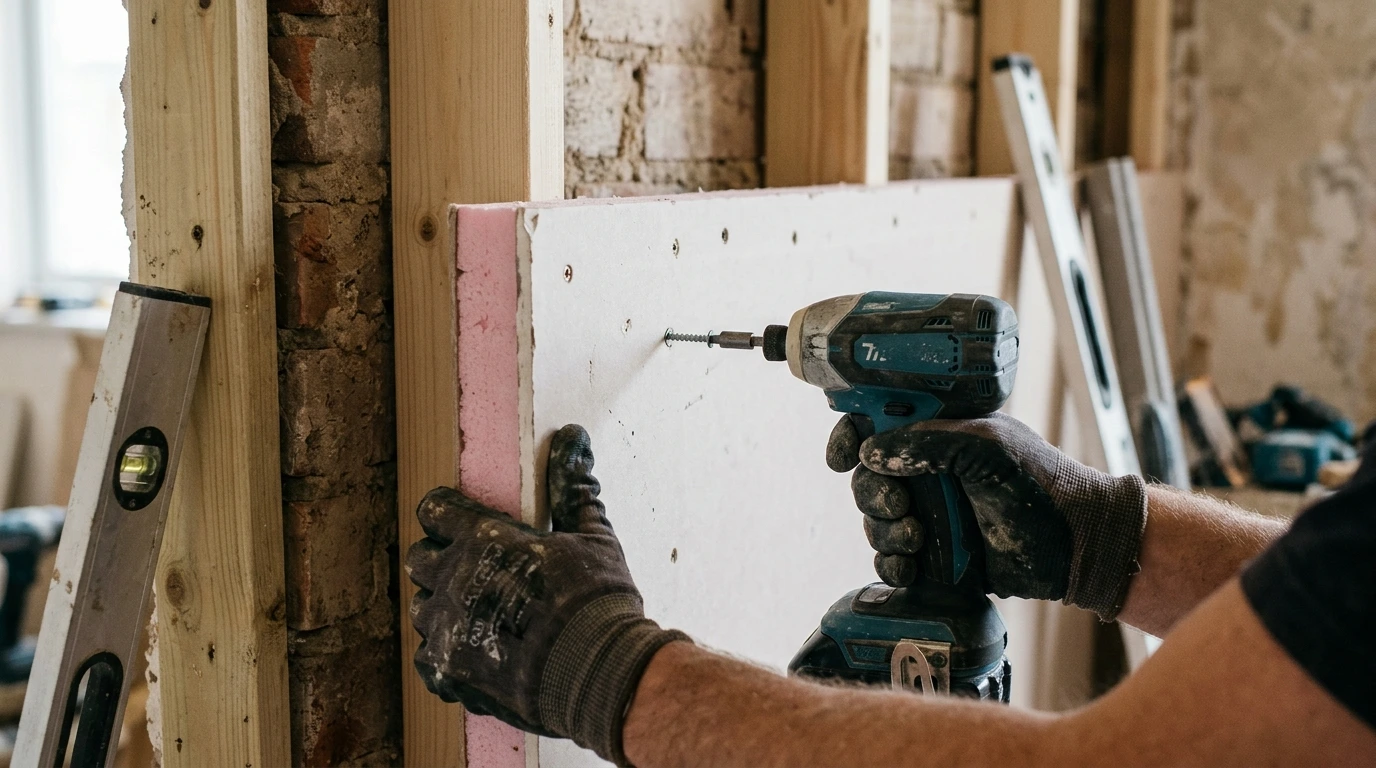 Pose d'un doublage isolant sur un mur intérieur