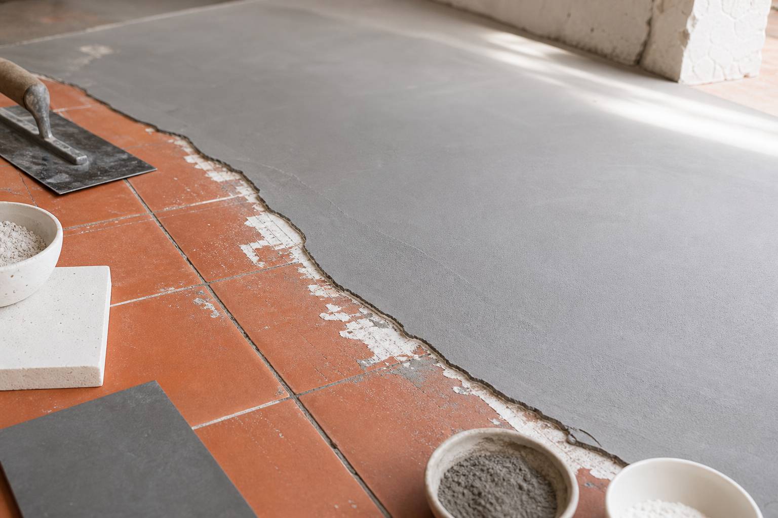 Truelle et beton cire applique directement sur un ancien carrelage sans demolition