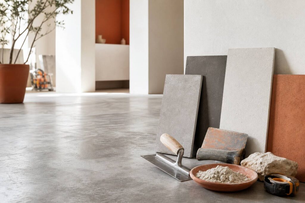 Surface en beton cire dans un interieur moderne, estimation du cout au metre carre