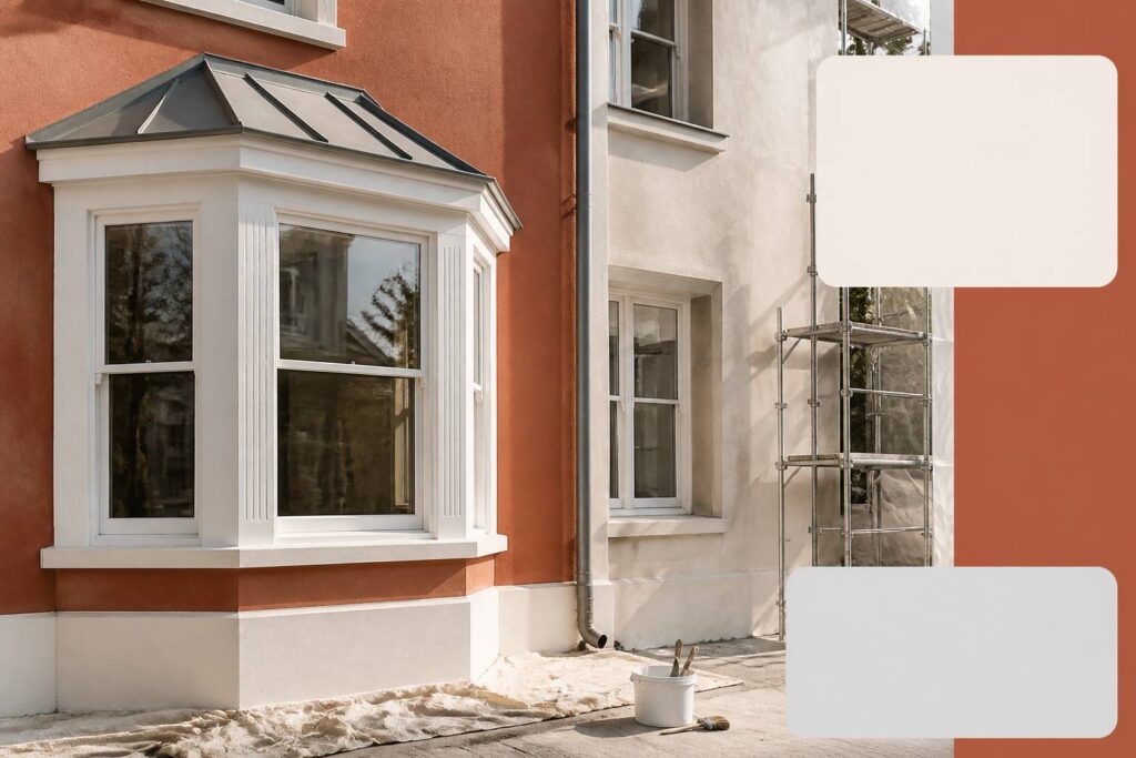 Bow-window en saillie sur la façade d'une maison rénovée