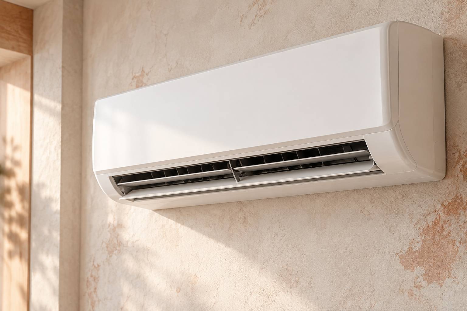 Unite de climatisation murale blanche avec grille de soufflage visible