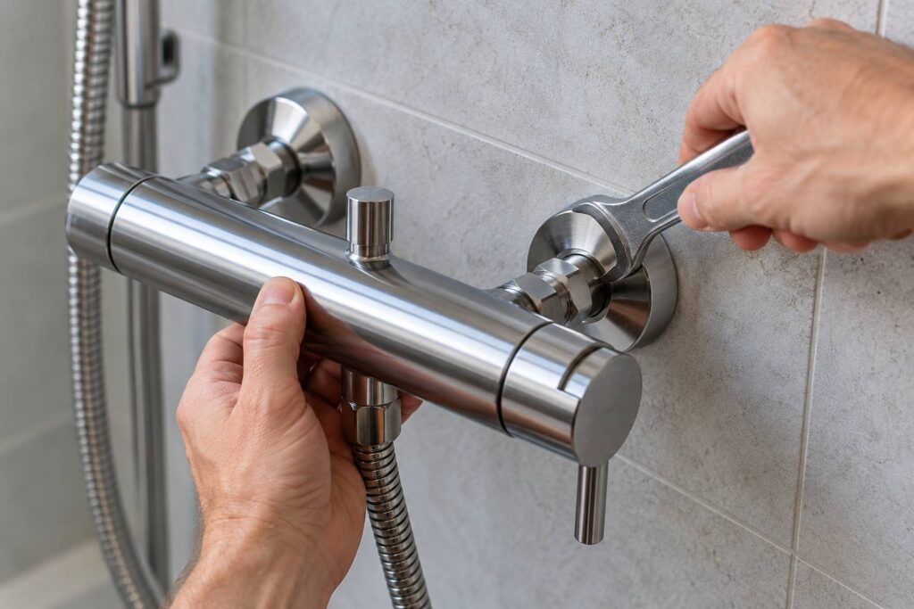 Illustration de détail sur le sujet : Mitigeur de douche non encastrable : le choisir et le poser